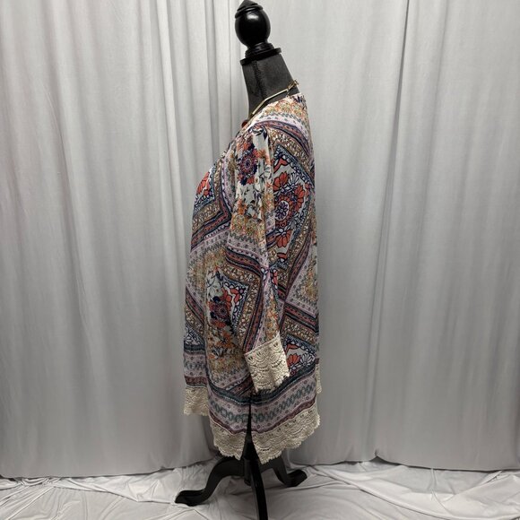 Rewind Floral Patchwork Open Front Kimono Cover Up Womens Sz XXL Lace Trim Boho - Picture 4 of 9
